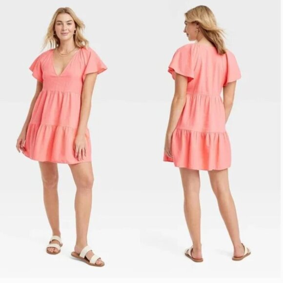 Universal Thread Dresses & Skirts - Flutter Short Sleeve Mini Skater Dress - UniThread - Coral Pink